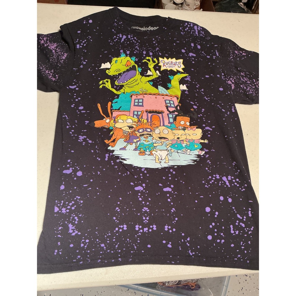 Nickelodeon Rugrats Graphic Tee Purple Splatter Reptar Tommy Chuckie Black M
